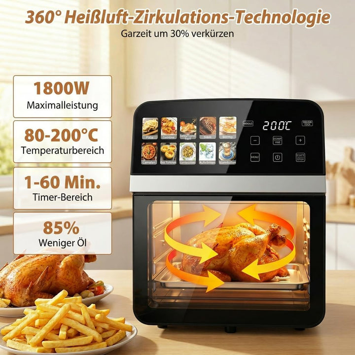 Heissluftfritteuse 10L, Fettfreie Fritteuse mit grosser Kapazität 1800W