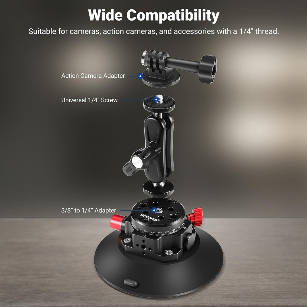 NEEWER 15,2cm Kamera Saugnapfhalterung mit Kugelkopf Magic Arm,Metall Autohalterung für Kamera/Actio