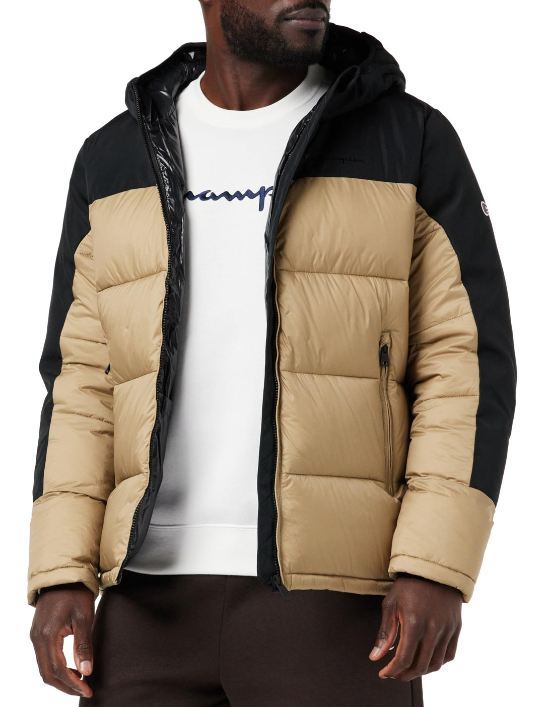 Champion Herren Legacy Outdoor Colorblock Hooded Gepolsterte Jacke S Off White/Nero, S Off White/Ner