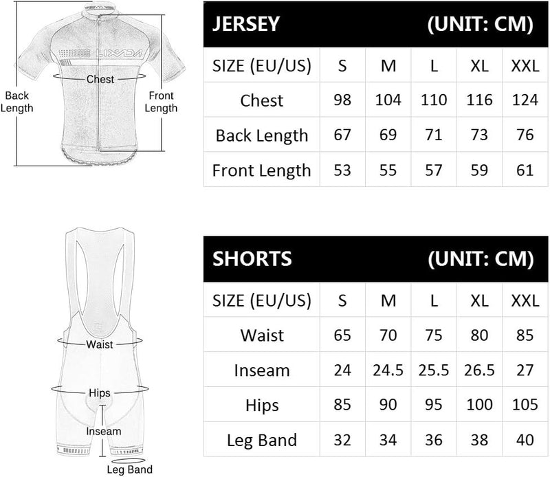 Lixada Radtrikot Set, atmungsaktiver Fahrradanzug Kurzarm Fahrradhemd + 3D gepolsterte Trägerhose, s