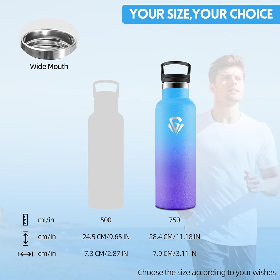 HoneyHolly Trinkflasche 750ML, BPA-Frei, Trinkflasche Edelstahl, Doppelwandig Vakuumisoliert, Wasser