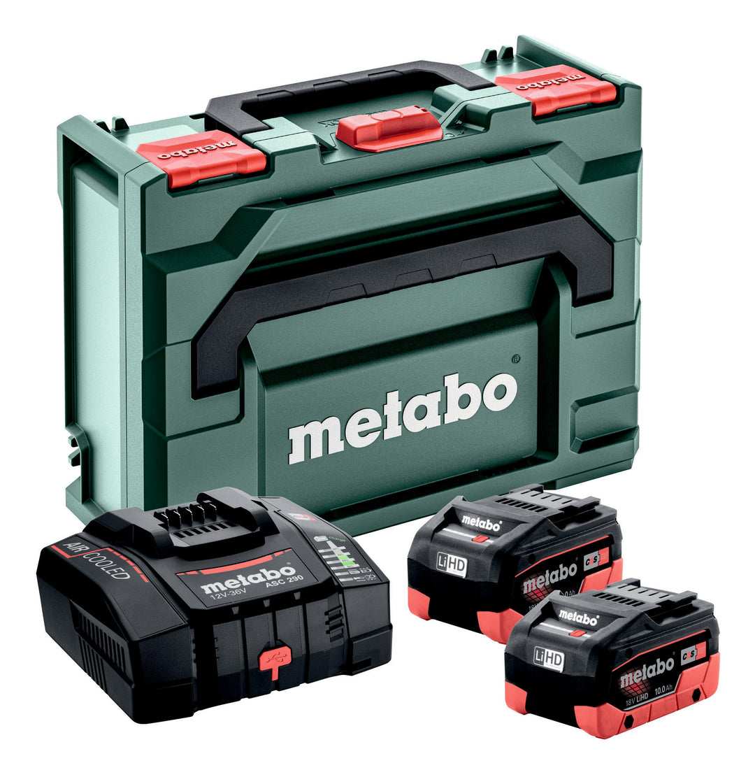 metabo Basis-Set - 2X LiHD 18 V / 10 Ah Akkus + ASC 290 Schnellladegerät in metaBOX 145 - Leistungss