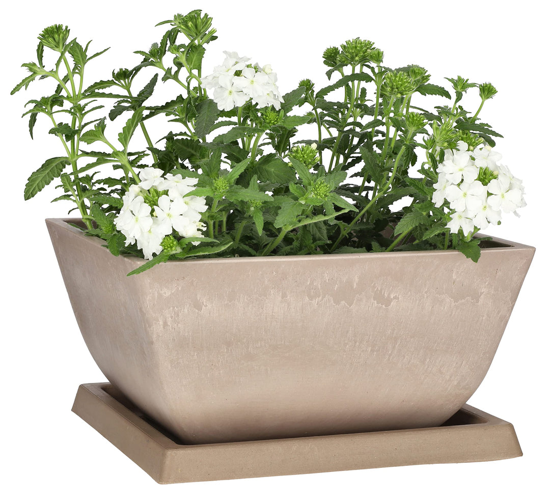 KOTARBAU® Blumentopf Pflanzgefäss aus recycelten Materialien 26x26x12,7cm mit Untersetzer 23x23x2cm