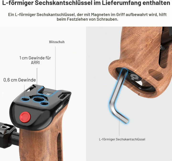 NEEWER Side Handle Holz Seitengriff mit Fernauslöser für Aufnahme Start/Stopp, NATO Klemme 1/4" und