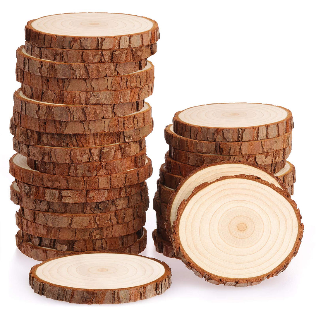 Fuyit Holzscheiben 30 Stücke Holz Log Scheiben 7-8cm Unvollendete Holzkreise Ungebohrte Holzkreise o