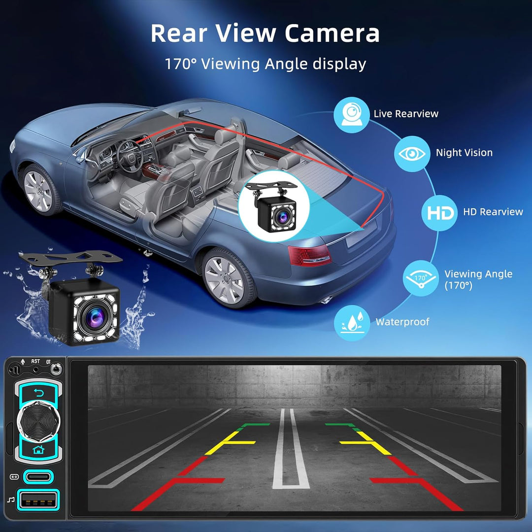 1 DIN Bluetooth Autoradio mit Bildschirm, Single DIN Auto Radio mit Wireless Apple CarPlay Android A