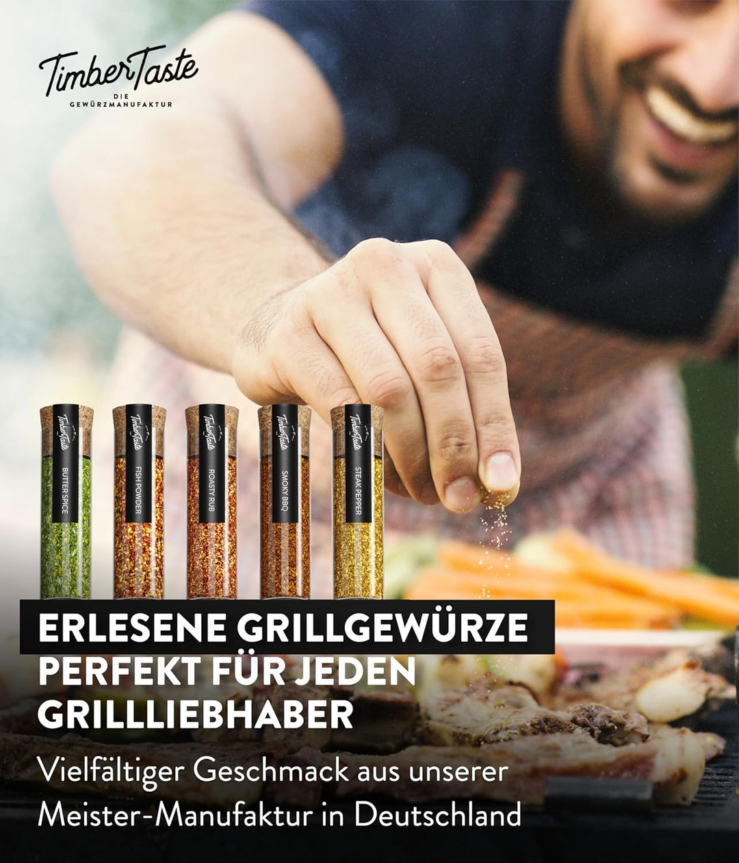 BBQ Grill Gewürz & Grillbrett für Männer [+ PERSONALISIERT] - 5 erlesene Grillgewürze inkl. Rezepte,
