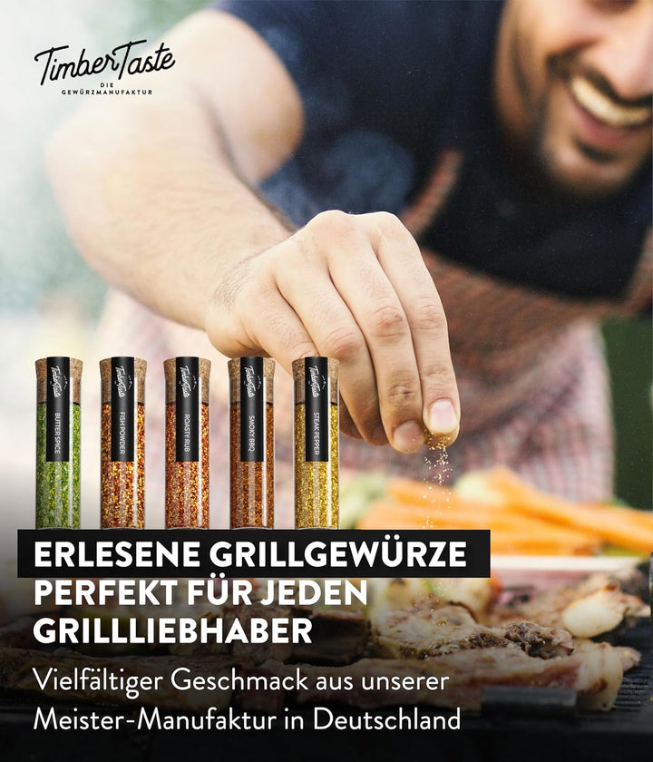 BBQ Grill Gewürz & Grillbrett für Männer [+ PERSONALISIERT] - 5 erlesene Grillgewürze inkl. Rezepte,