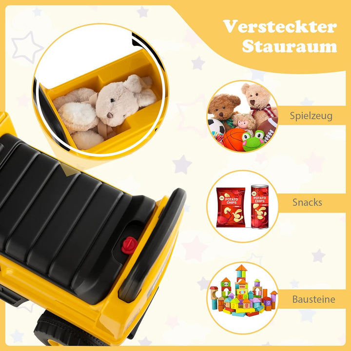 COSTWAY Kinder Sitzbagger mit drehbarer und Verstellbarer Schaufel, Kinderbagger mit Stauraum unter