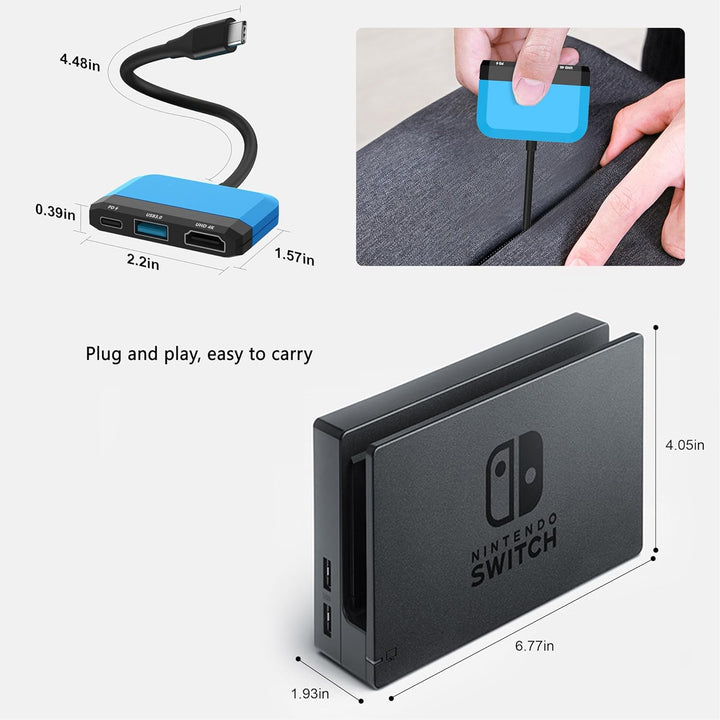 Switch TV Dock für Nintendo Switch/OLED, 3 in 1 Switch Portable Dock mit 4K HDMI, USB 3.0 Port, Type