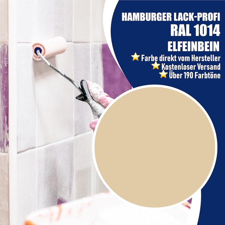 Fliesenlack MATT Elfenbein RAL 1014 Beige Fliesenfarbe im SET // Hamburger Lack-Profi (1 L) 1 l (1er