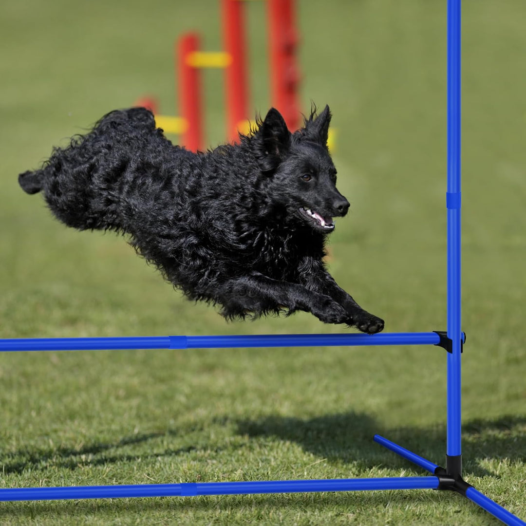 AufuN Hunde Agility Training Set, 4X Höhenverstellbare Hürden + Slalomstäbe inkl. Tragetasche, Profe