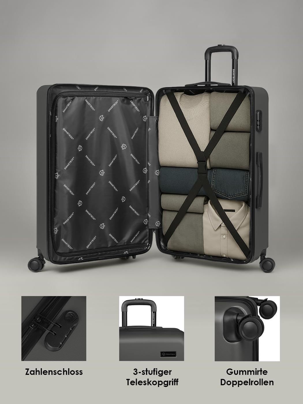 Smartbox Hartschalen Koffer-Set 3-teilig für Damen & Herren | leichte & stabile Reise-Trolleys aus h