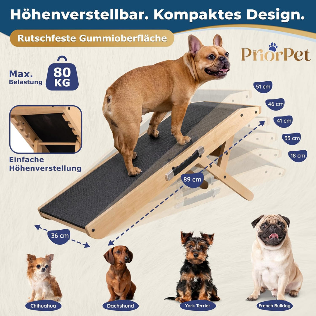 Hunderampe - Hundetreppe für kleine Hunde und grosse Hunde - Einstellbar 18-53 cm - Für Bett Sofa -