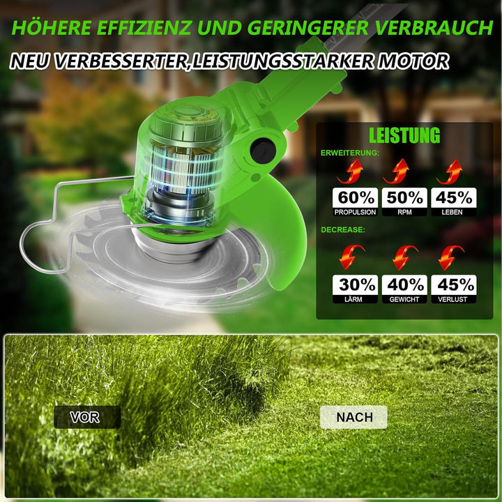 Akku-Rasentrimmer 21V Elektrischer Rasentrimmer - Motorsense akku Mit 2x2000mAh Batterie und 4 Messe
