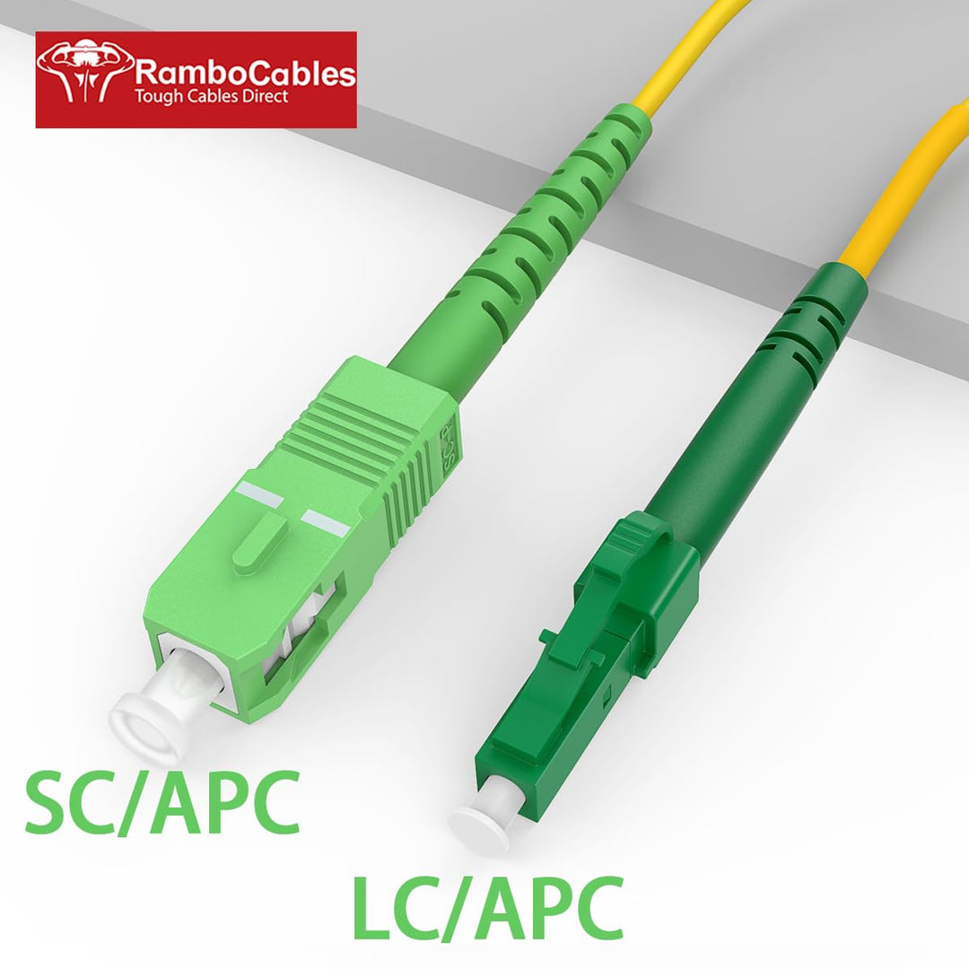 RamboCables 40m SC/APC auf LC/APC, LWL Simplex Patchkabel 9/125µm, Singlemode Glasfaserkabel für FTT