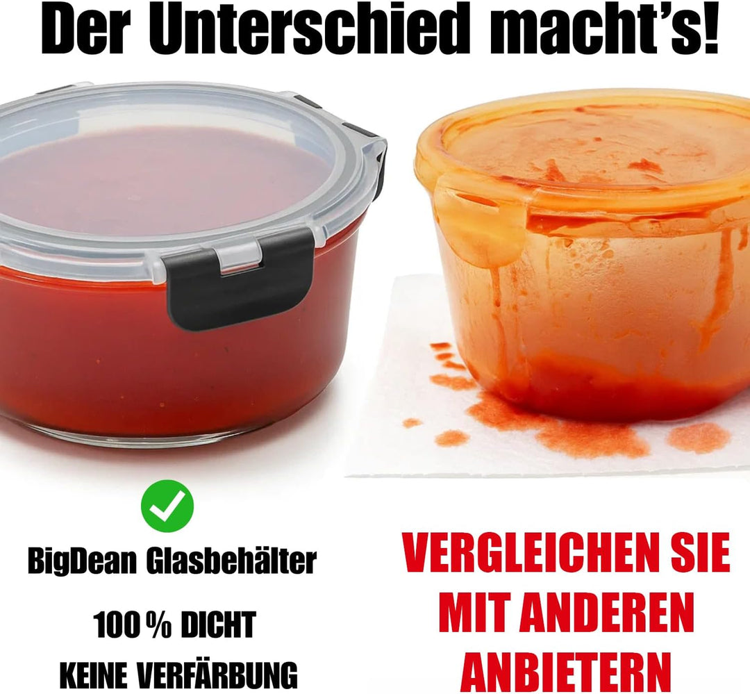 BigDean Glasbehälter mit Deckel in 3 Grössen - Mikrowellengeschirr Glas - Meal Prep Container - Rund