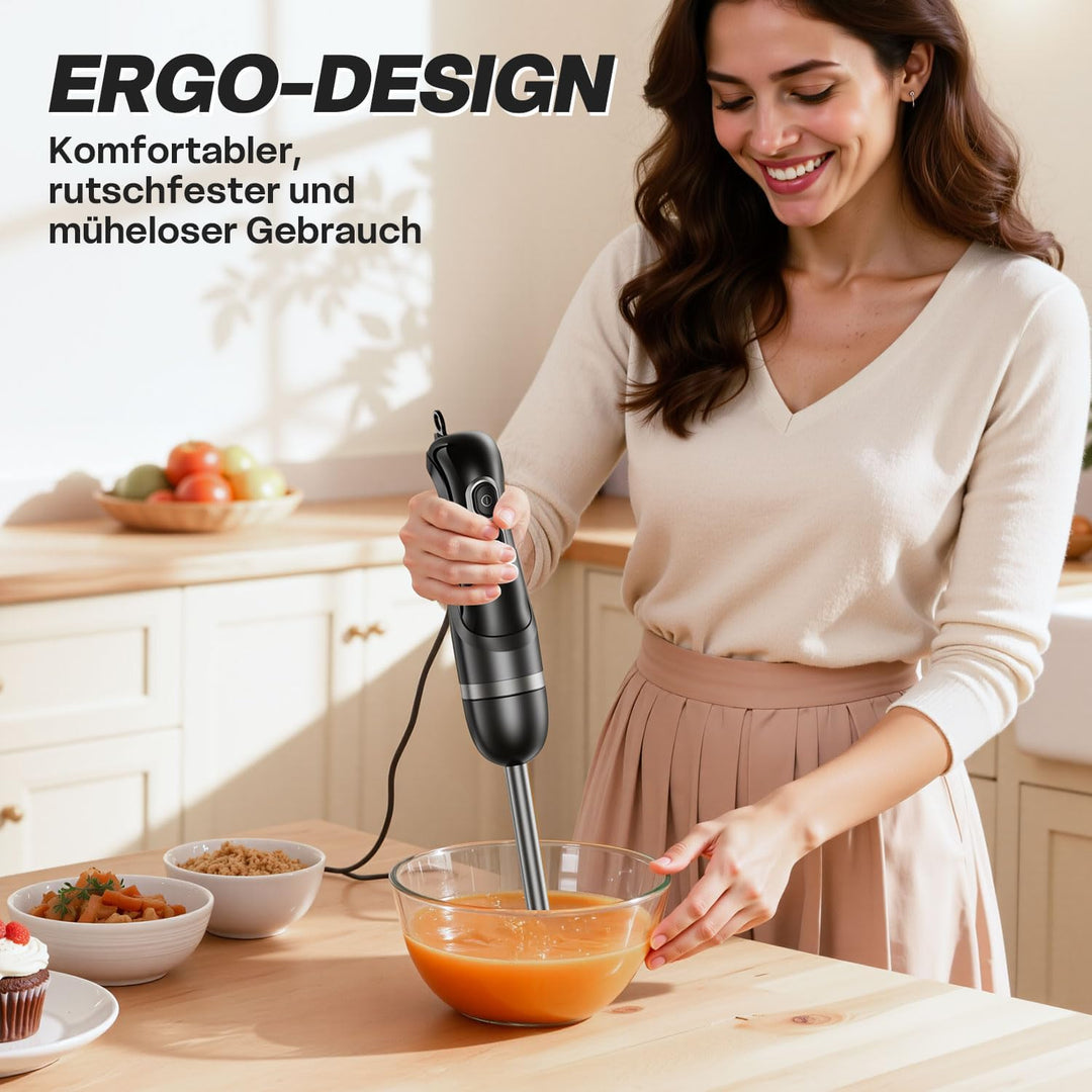 BESROY 1100W Stabmixer Edelstahl, Elektrischer Pürierstab & Hand Blender mit 2 Geschwindigkeitsstufe