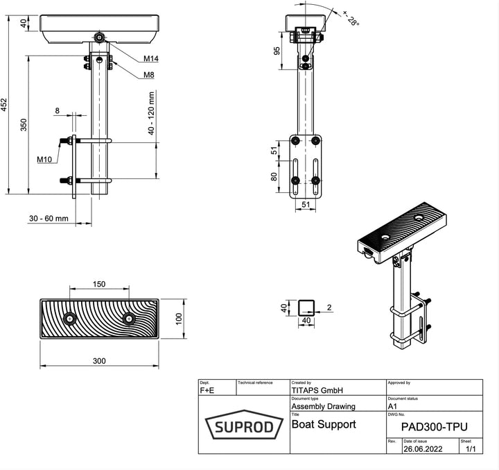 SUPROD Bootsauflage, Langauflage, PU-Auflage, Bootstrailer, Sliphilfe, PAD 300x100 mm (blau), 300x10
