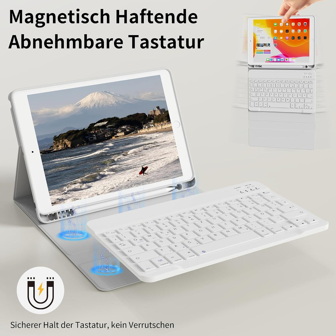 Tastatur Hülle für iPad 9. 8. 7. Generation 2021/2020/2019 10,2 Zoll mit Stifthalter, Magnetisch Blu