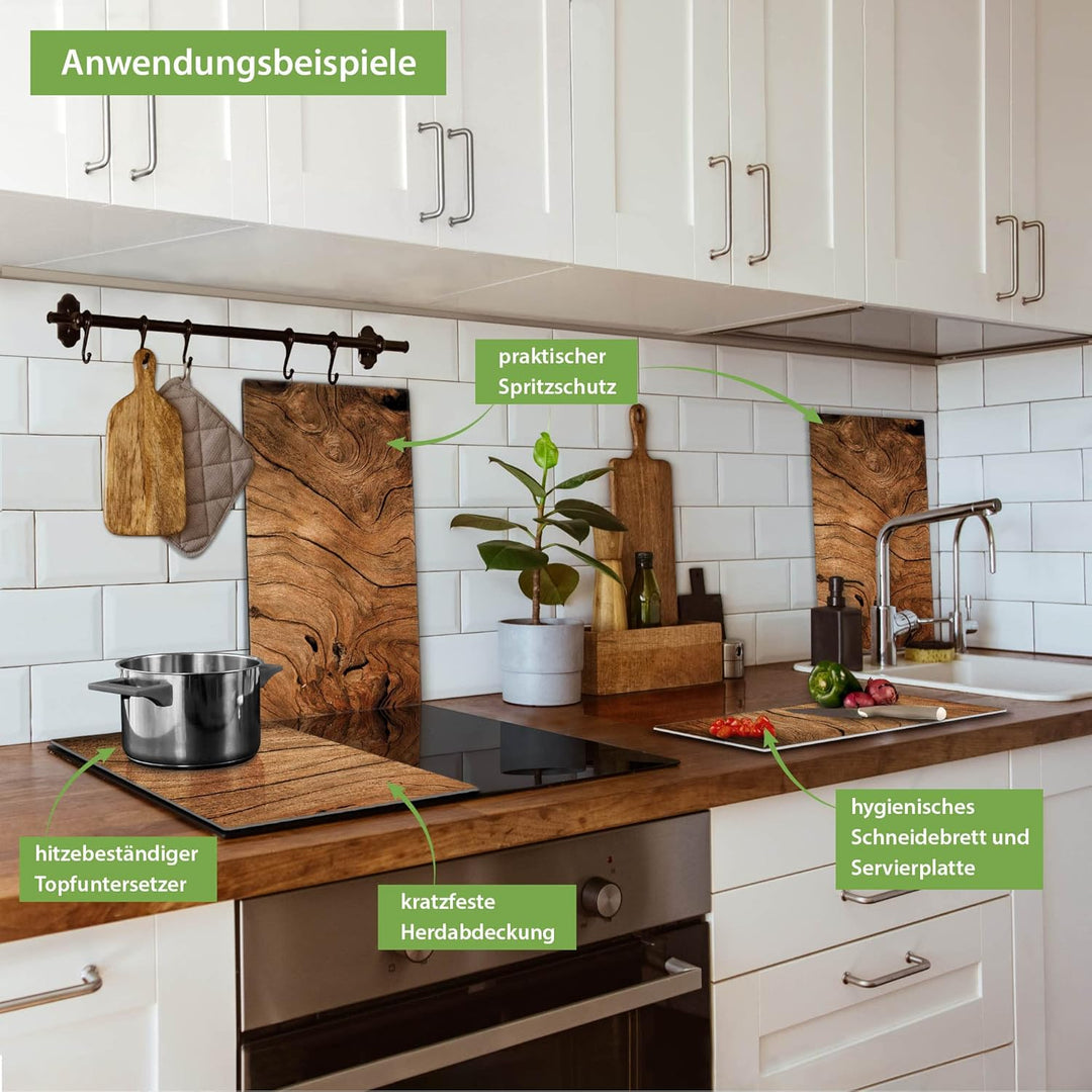 banjado Herdabdeckplatte Glas 2-teilig 60x52cm - Schneidebrett Herdabdeckung - Herdabdeckplatten Cer