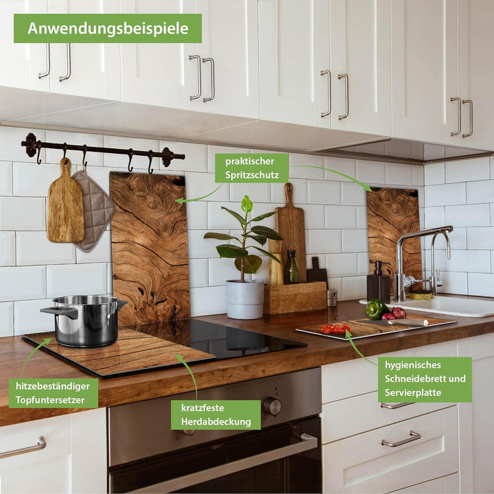 banjado Herdabdeckplatte Glas 2-teilig 60x52cm - Schneidebrett Herdabdeckung - Herdabdeckplatten Cer