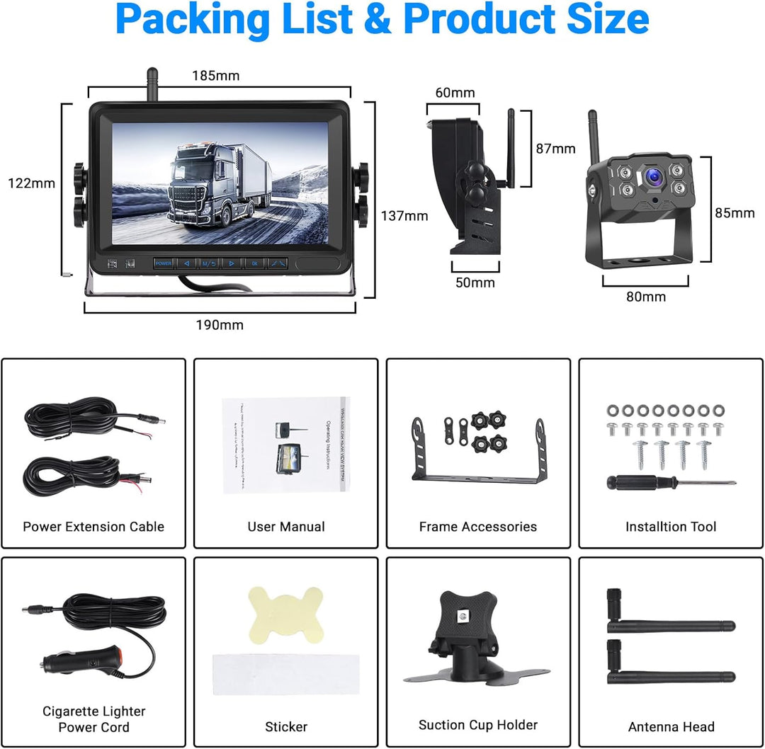 Hikity Stabile Digital Wireless Rückfahrkamera Funk Set mit 7 Zoll IPS Monitor AHD 1080P Rückfahrkam