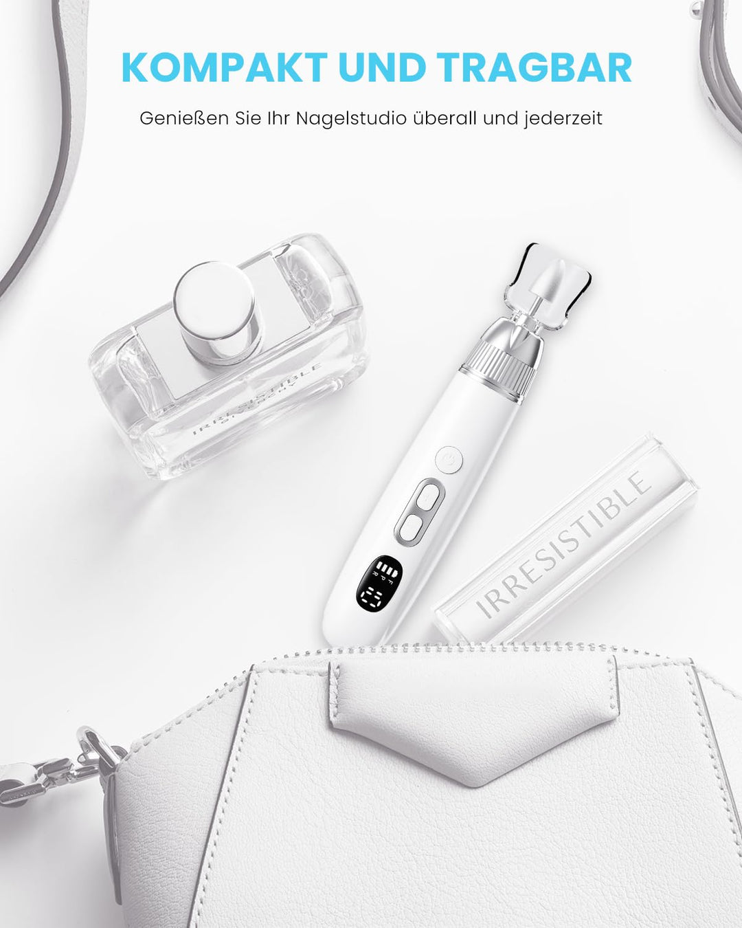 CozyZen Profi-Elektrische Nagelfräse, Akku-Nagelbohrer mit 10 Geschwindigkeiten & LED-Leuchte - Port