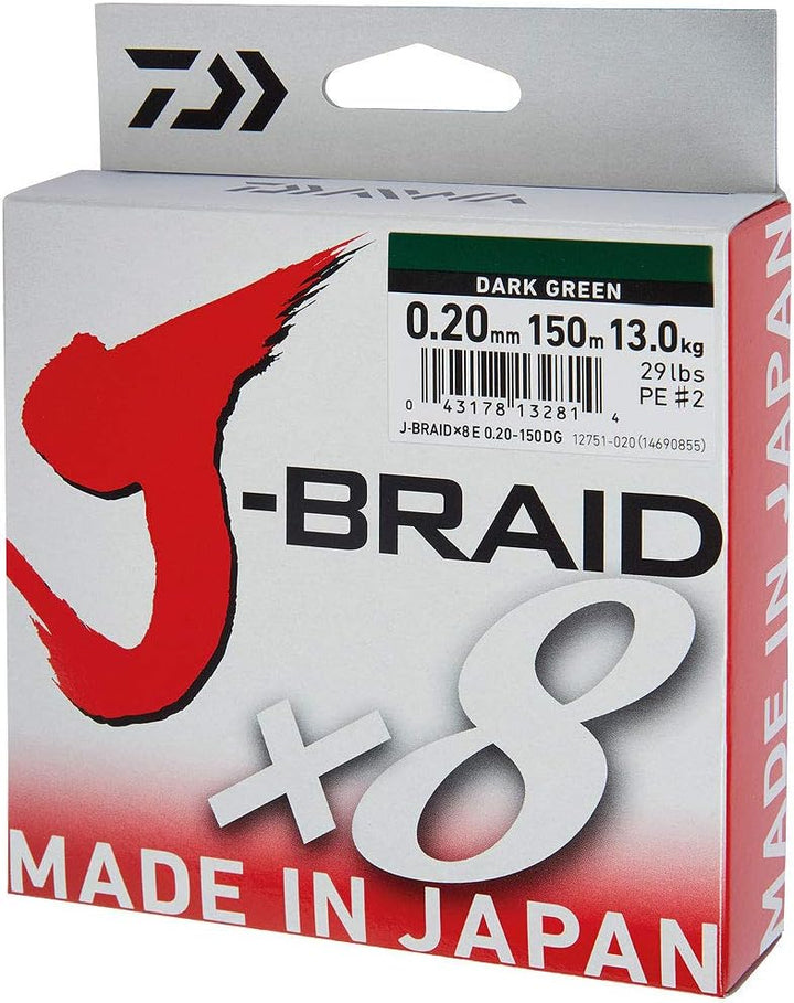 Daiwa J-Braid 8 Braid 300m Multicolor - geflochtene Angelschnur Dm: 0,18mm, Dm: 0,18mm