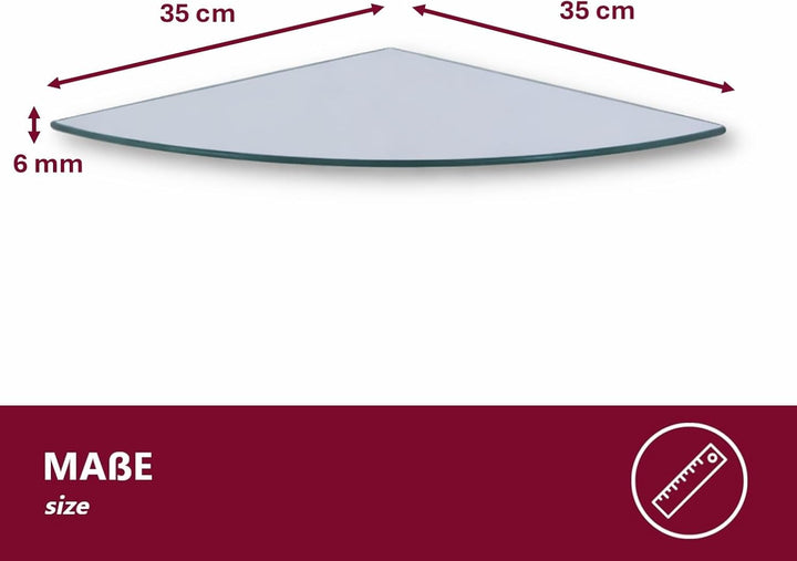Euro Tische Glas Eckregal 35x35cm, Wandregal für Badezimmer, Duschregal Bad, Glas Badregal mit 6mm E