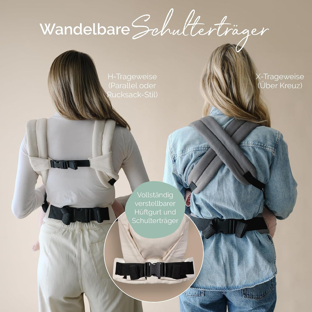 Boba Auri Babytrage Neugeboren bis Kleinkind - 100% Baumwolle-Premium, 3 ergonomische Tragepositione
