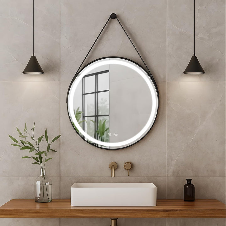 AllRight Badspiegel mit Beleuchtung Rund 50cm–LED Badezimmerspiegel mit 3 dimmbaren Lichtfarben, Ant