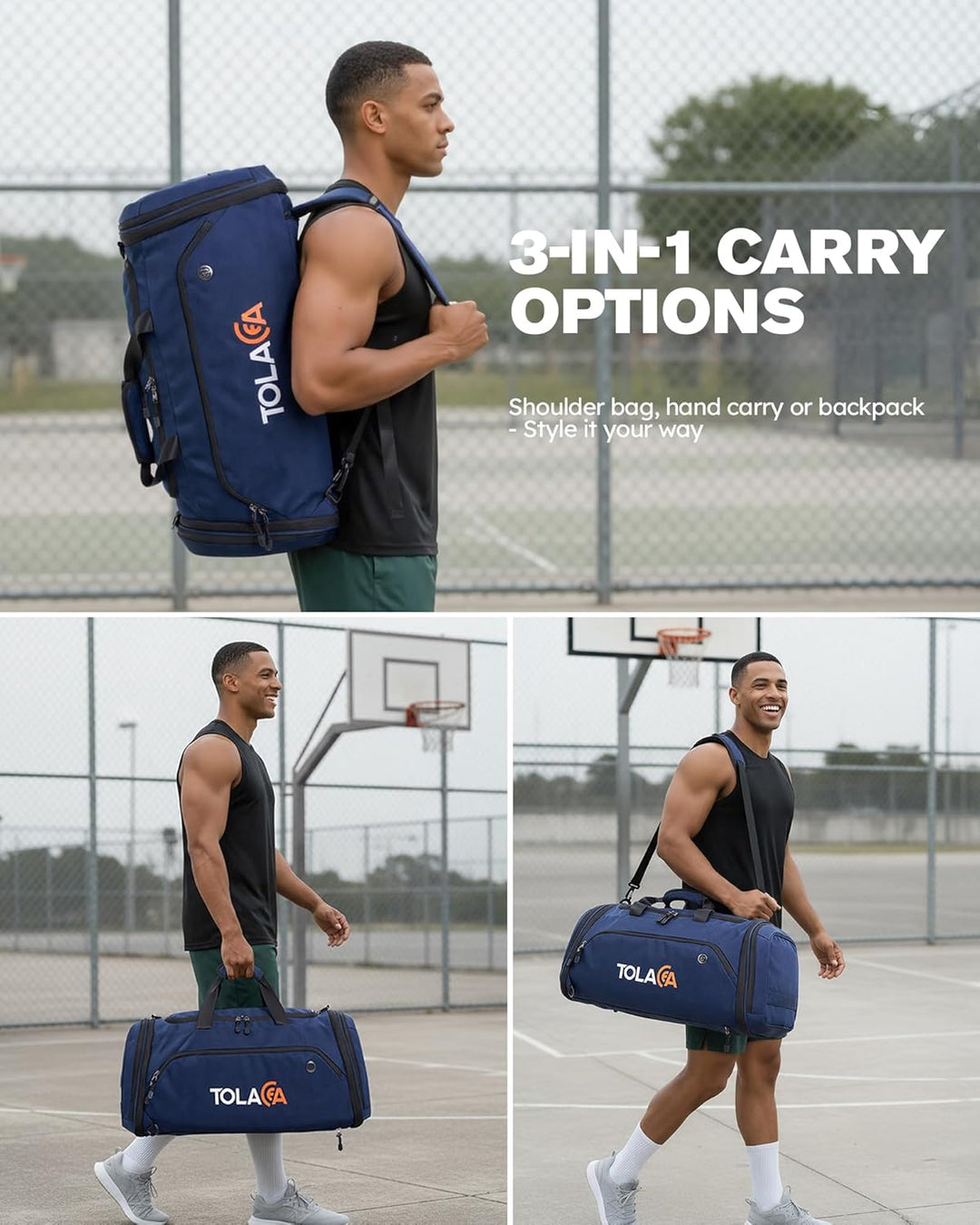 Tolaccea Sporttasche 56–70L für Herren & Damen – Erweiterbare Reisetasche mit Schuhfach & Nassfach,