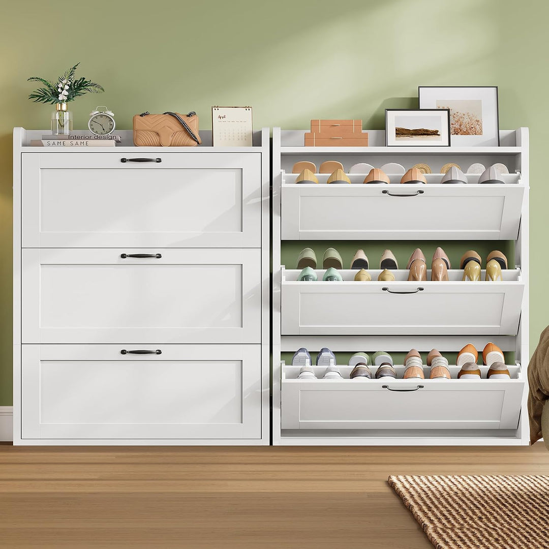TEENFON Schuhschrank Schmal-80 cm breiter Schuhkipper mit 3 Klappen,verstellbare Böden,platzsparende