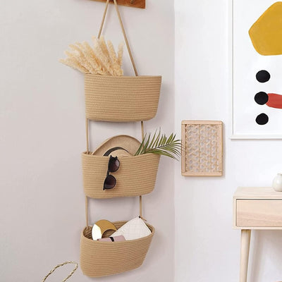Hängeorganizer, 3 Stufiger Tür Wand Hängend Korb, Wall-Mounted Veranstalter lagerung körbe aus Baumw