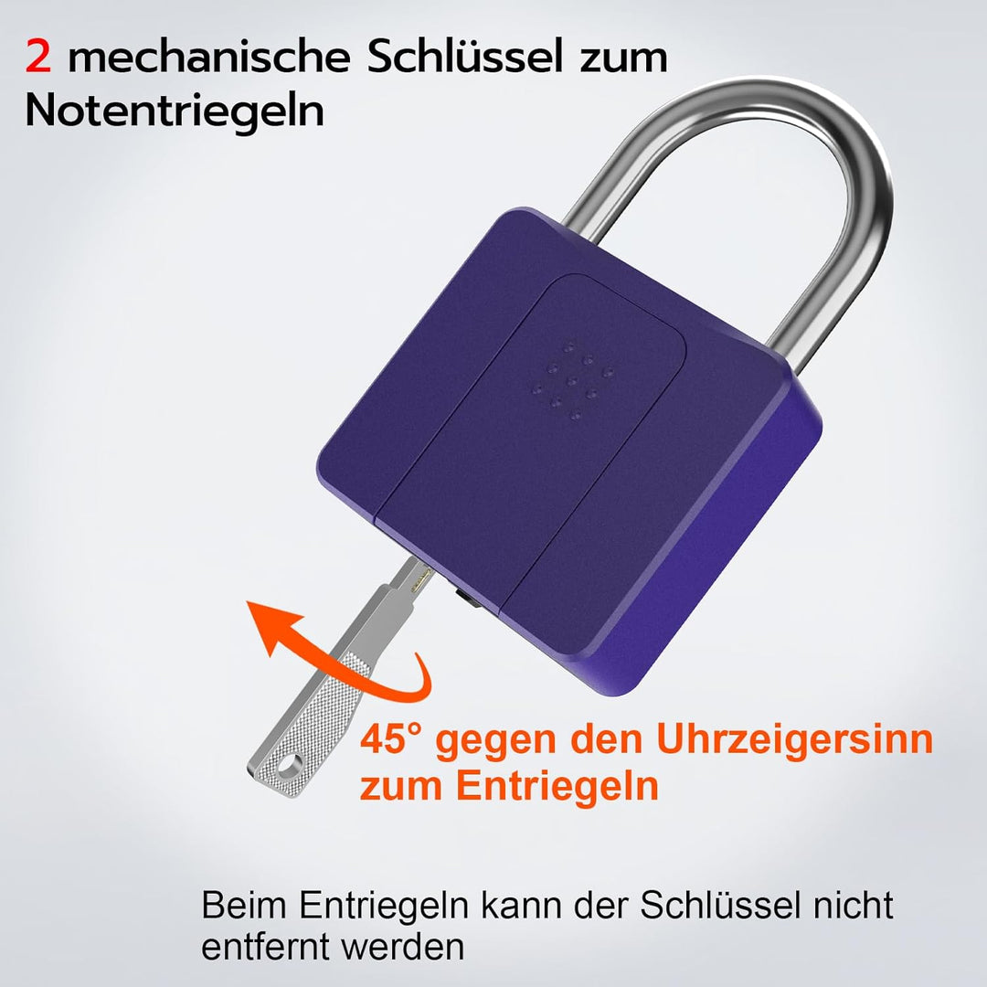 Vorhängeschloss mit Fingerabdruck, Eseesmart Smart Schloss mit Schlüssel Fingerabdruck App, Wetterfe