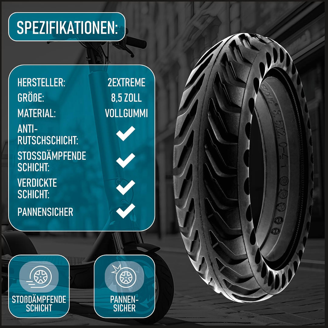 2EXTREME E Scooter Reifen 8,5 Zoll Vollgummi kompatibel mit Xiaomi M365 | Ersatzreifen 50/75-6.1, 8