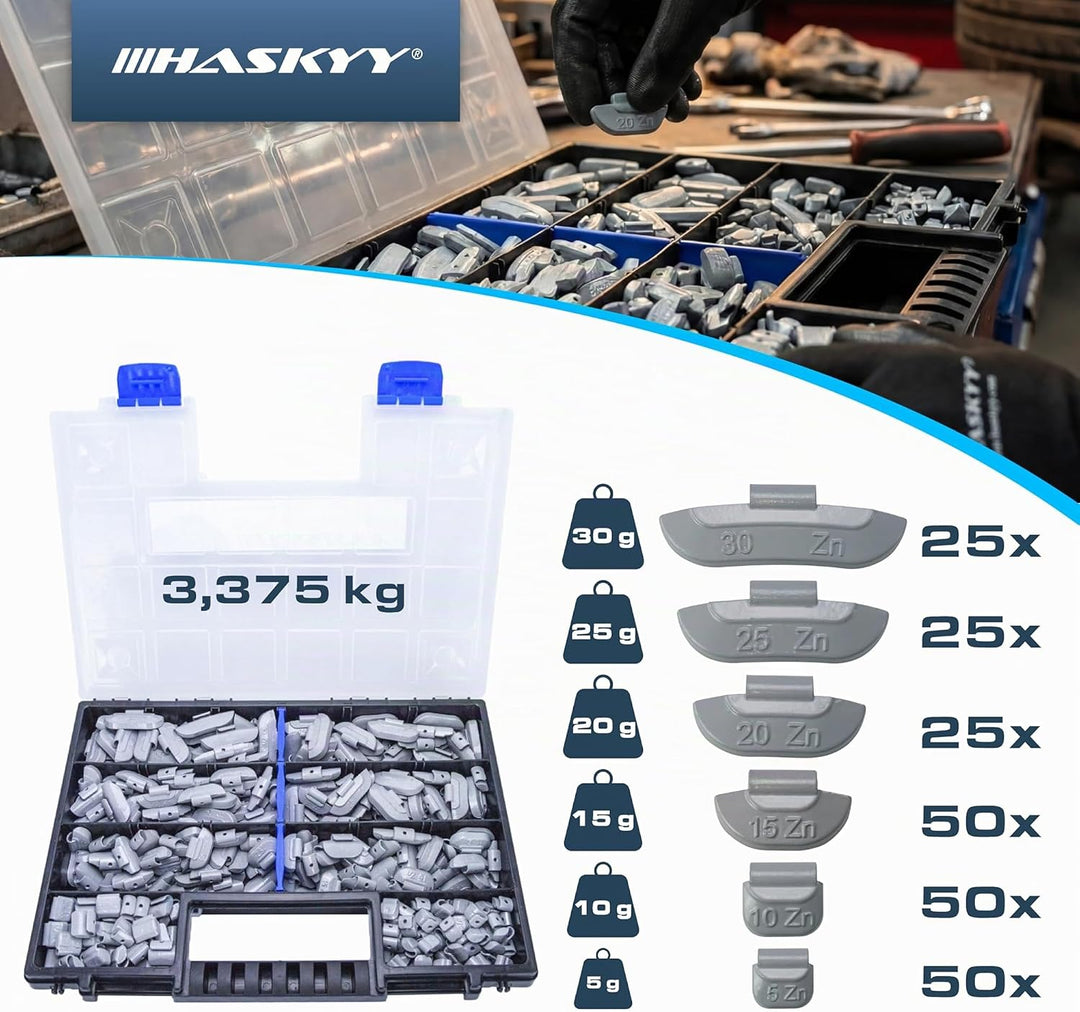 HASKYY 225x Schlaggewichte STAHLFELGEN Auswuchtgewichte Wuchtgewichte 5-30g Sortiment, Stahl