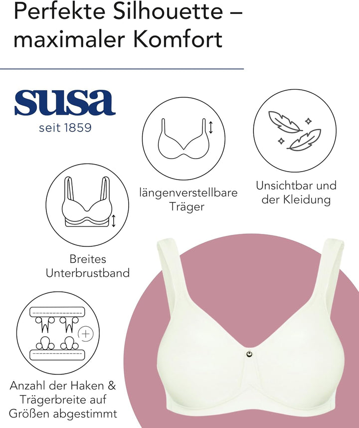SUSA BH Damen ohne Bügel - Catania 7870 - 75A ivory - Spacer-BH mit Unterbrustband - Gemoldete Cups