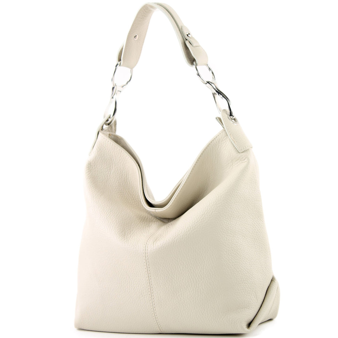 modamoda de T168 Damen Leder Schultertasche, handmade in Italy Creme, Creme