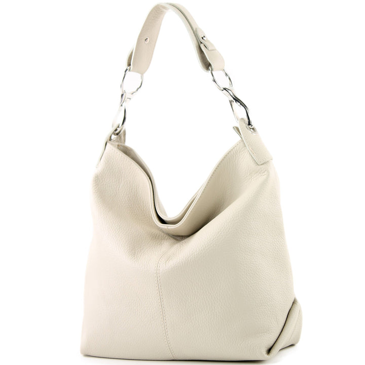 modamoda de T168 Damen Leder Schultertasche, handmade in Italy Creme, Creme