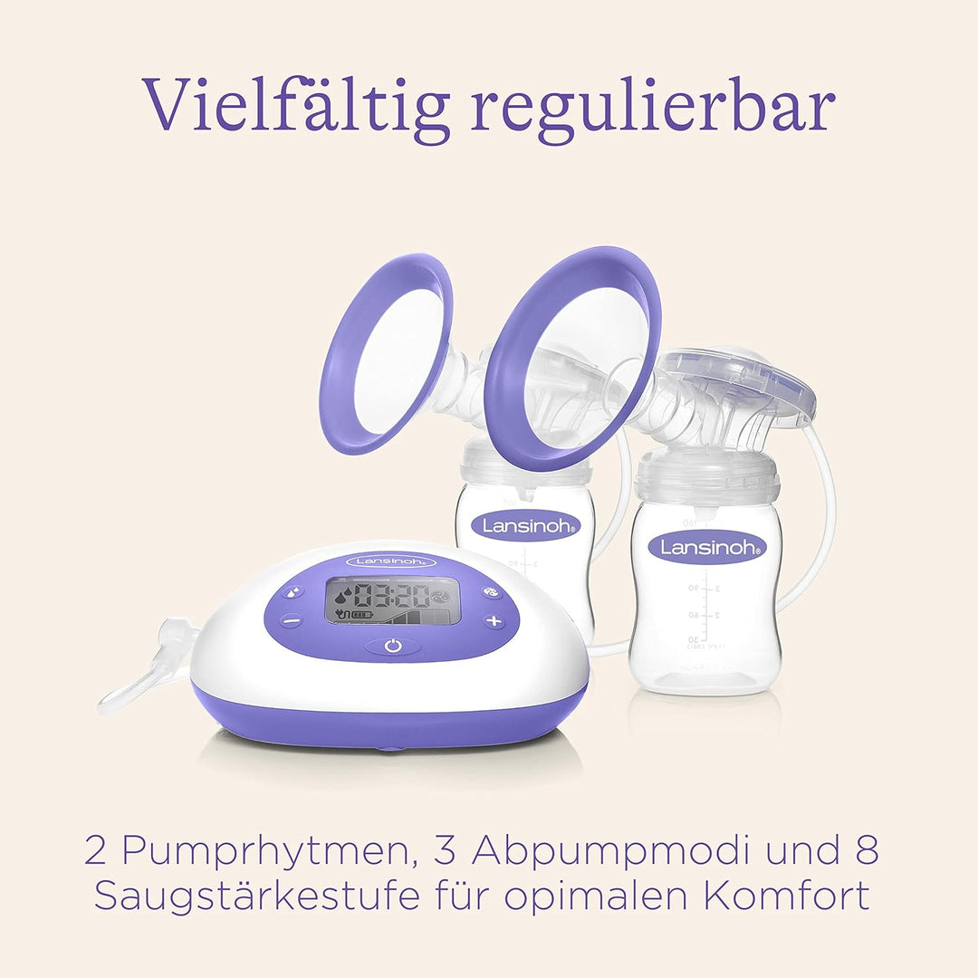 Lansinoh 2in1 Elektrische Milchpumpe - beleuchtetes LCD-Display - ein- oder beitseitiges Abpumpen -