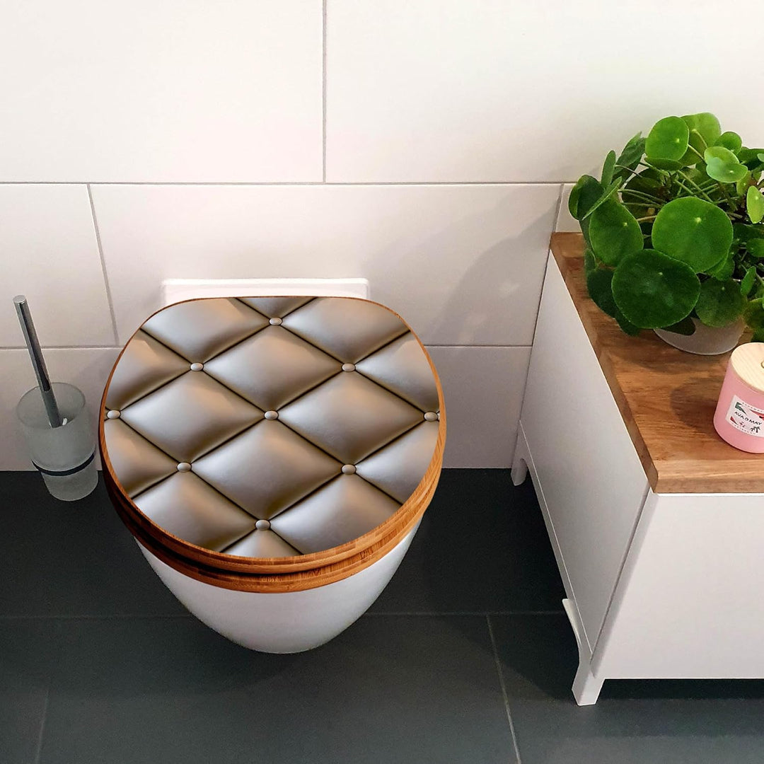 banjado® Design WC Sitz Bambus Absenkautomatik mit Motiv Polster Bronze/Toilettendeckel mit Absenkau