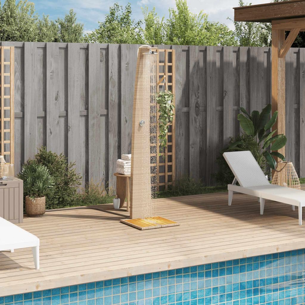 Gartendusche mit Lattenboden Drehbarer Duschstrahl Beige 55x60x224 cm Poly Rattan und Akazienholz Be