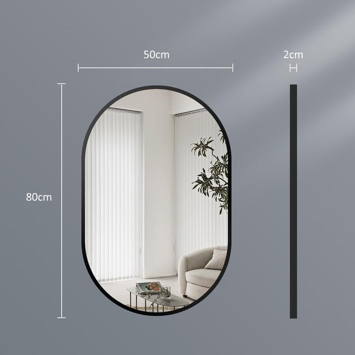 Spiegel Schwarz 80x50cm Ovaler Wandspiegel mit Metallrahmen Dekorative Spiege für Badezimmer Wohnzim