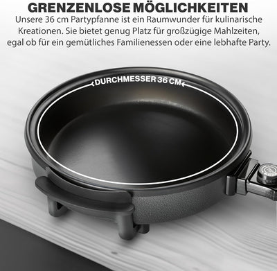 Clatronic PP 3402 Elektropfanne Pizza-/Partypfanne, mit Antihaftbeschichtung und Glas-Deckel, Ø 36 c