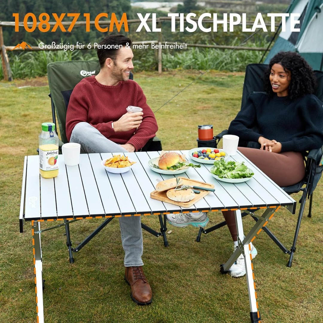 PORTAL Campingtisch faltbar Höhenverstellbar Klapptisch Aluminium 108 x 71cm rollbar Camping Tisch k