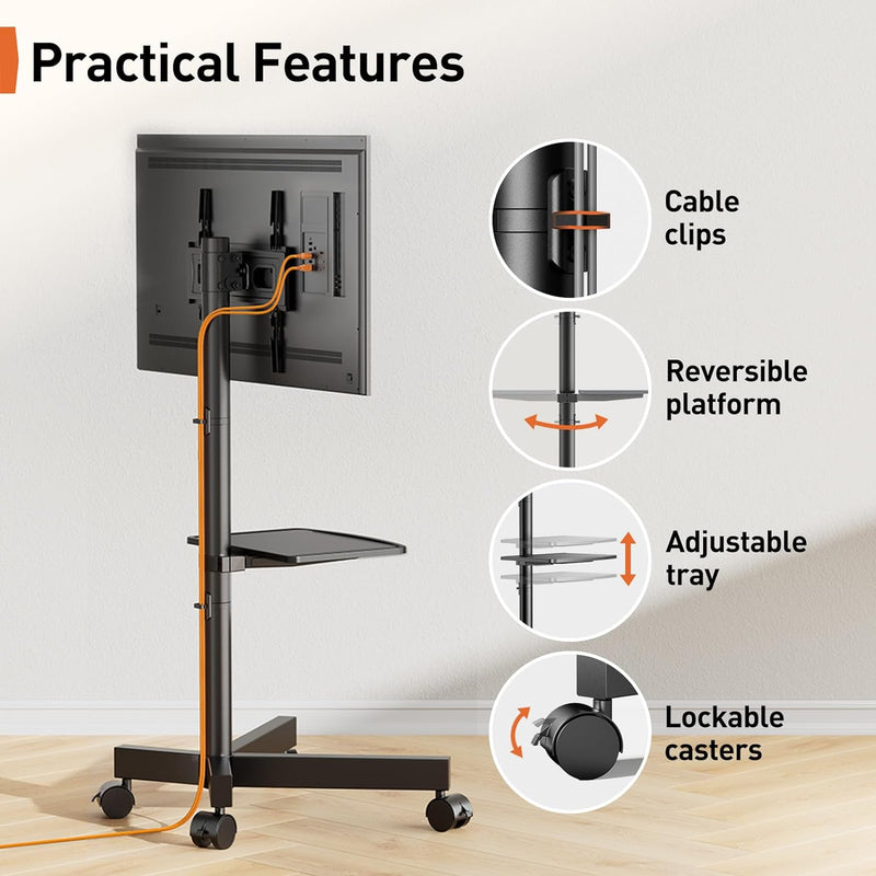 Perlegear TV Ständer Rollbar, Mobiler TV Ständer mit Rollen für 23–60 Zoll LCD/LED Fernseher TV Roll