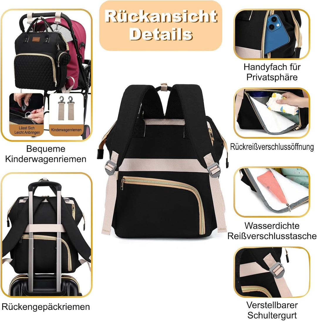 Wickelrucksack Gross - Baby Wickeltasche Rucksack Wasserdicht &amp; Leicht mit Wickelunterlage, Schnulle