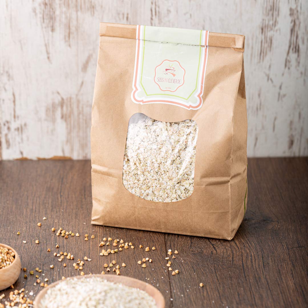 süssundclever.de® Bio Buchweizenflocken | Vollkorn | 2,0 kg (2 x 1,0 kg) | plastikfrei und ökologisc